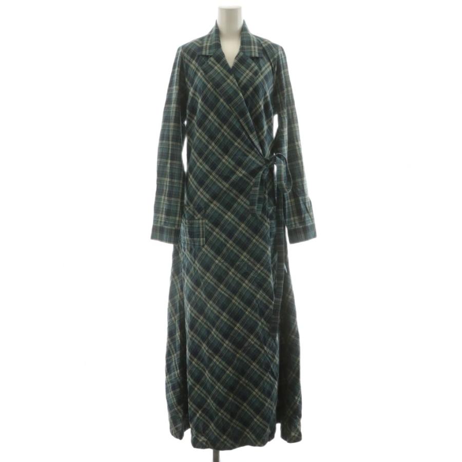 【中古】ダブルアールエル RRL ラップドレス ワンピース マキシ ロング 長袖 チェック柄 コットン 青 ブルー ダブルアールエル RRL ラップドレス ワンピース マキシ ロング 長袖