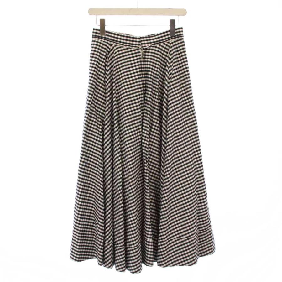 マディソンブルー タックサーキュラーギンガムスカート フレア ミモレ