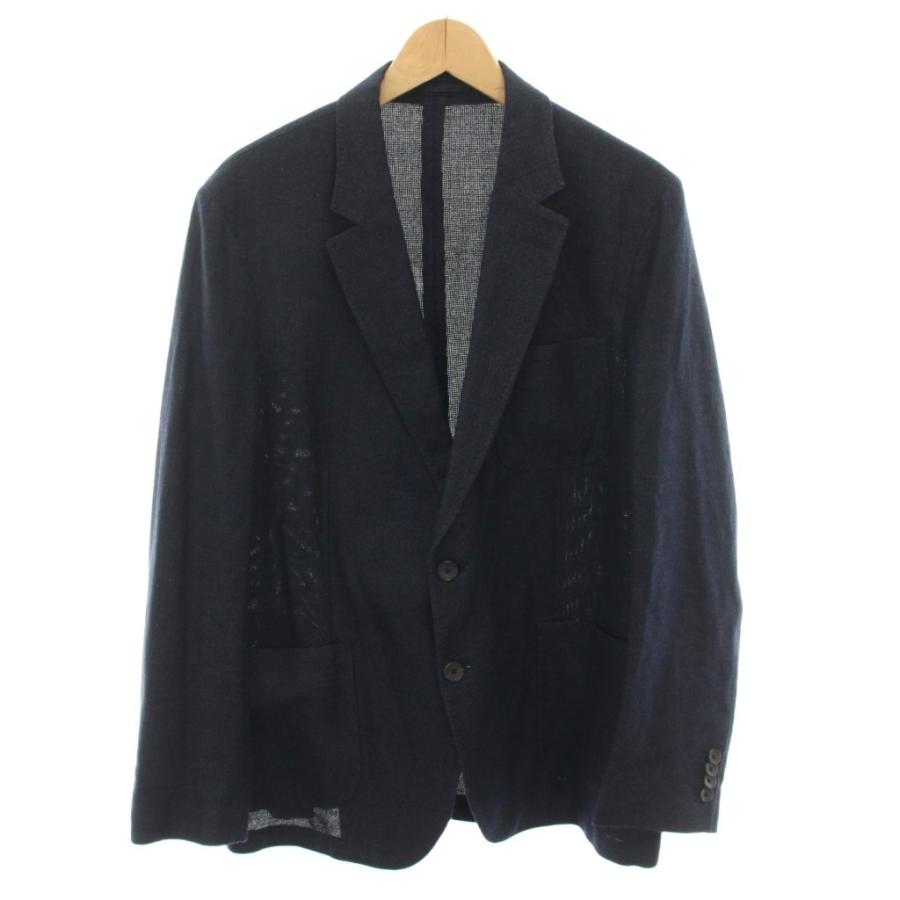 【中古】サルヴァトーレフェラガモ テーラードジャケット シングル 絹 シルク混 麻 54-7C 紺 143133 メンズ FERRAGAMO（フェラガモ） サルヴァトーレフェラガモ Salvatore