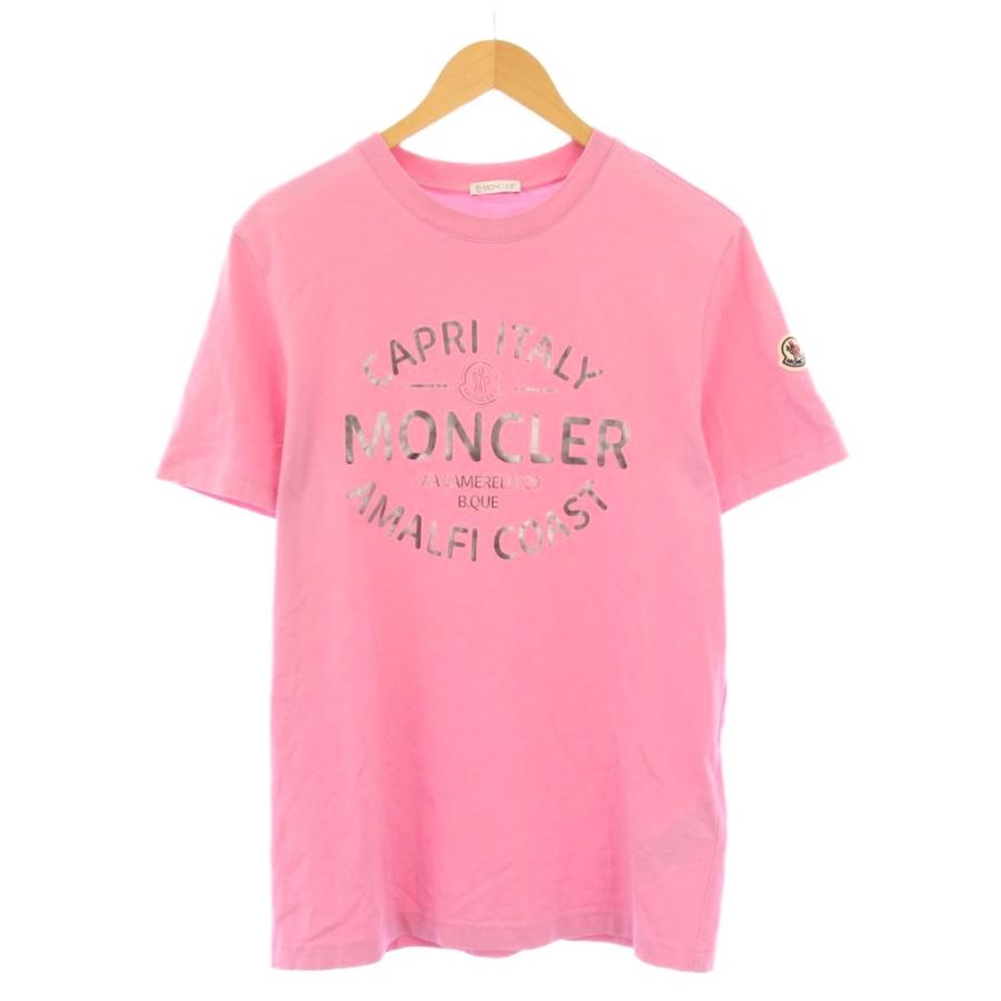 【中古】モンクレール 24SS メタリックフロントロゴ Tシャツ 半袖 クルーネック ストレッチ プリント M ピンク MONCLER（モンクレール） MONCLER 24SS メタリックフロントロゴ T