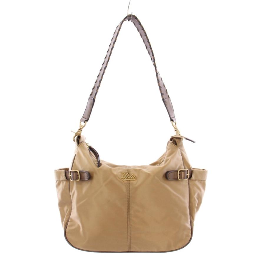 ウプラ upla ワンショルダーバッグ ロゴ 装飾 ベージュ 茶 ブラウン