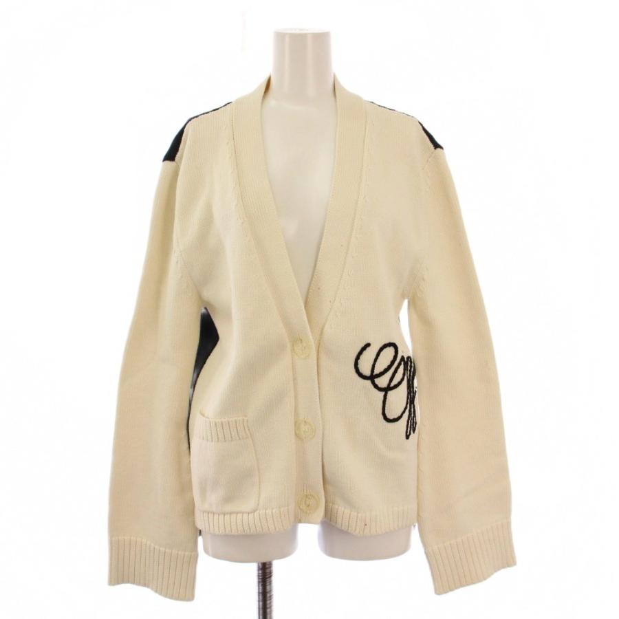 オフホワイト OFF WHITE ニットカーディガン 長袖 Vネック 切替 バイ  