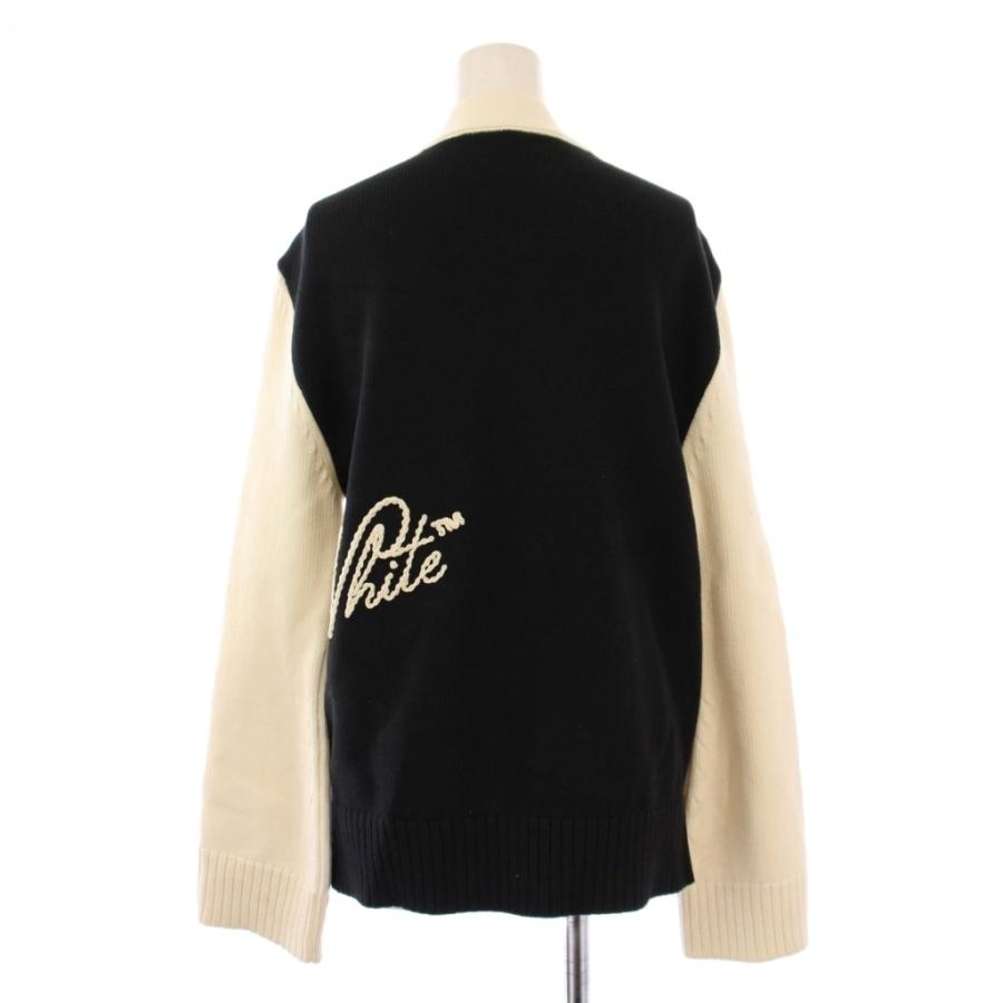 オフホワイト OFF WHITE ニットカーディガン 長袖 Vネック 切替 バイ  