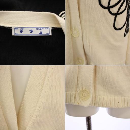 オフホワイト OFF WHITE ニットカーディガン 長袖 Vネック 切替 バイ  