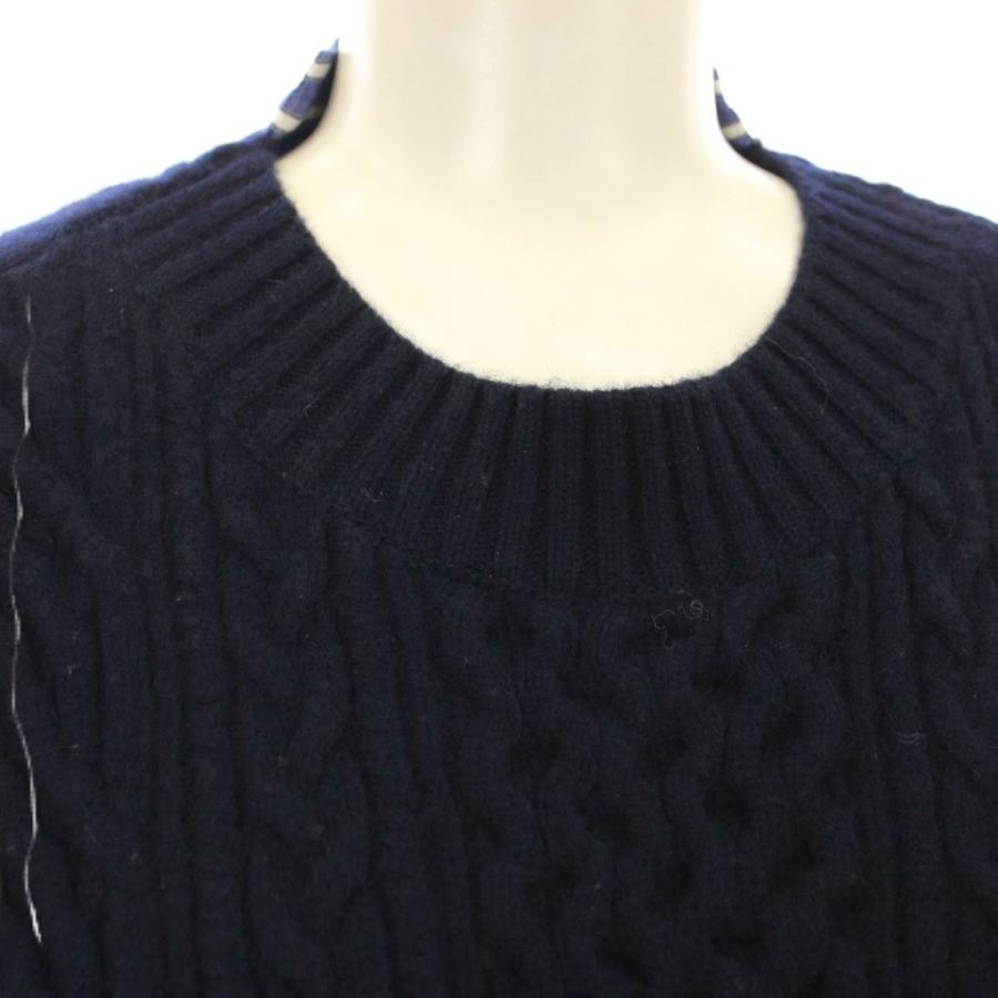 【中古】サカイ sacai ニット ドッキングシャツ ストライプ 五分袖 ネイビー 紺 SCN-040 /☆G レディース サカイ sacai ニット ドッキングシャツ ストライプ 五分袖 ネイビー 紺