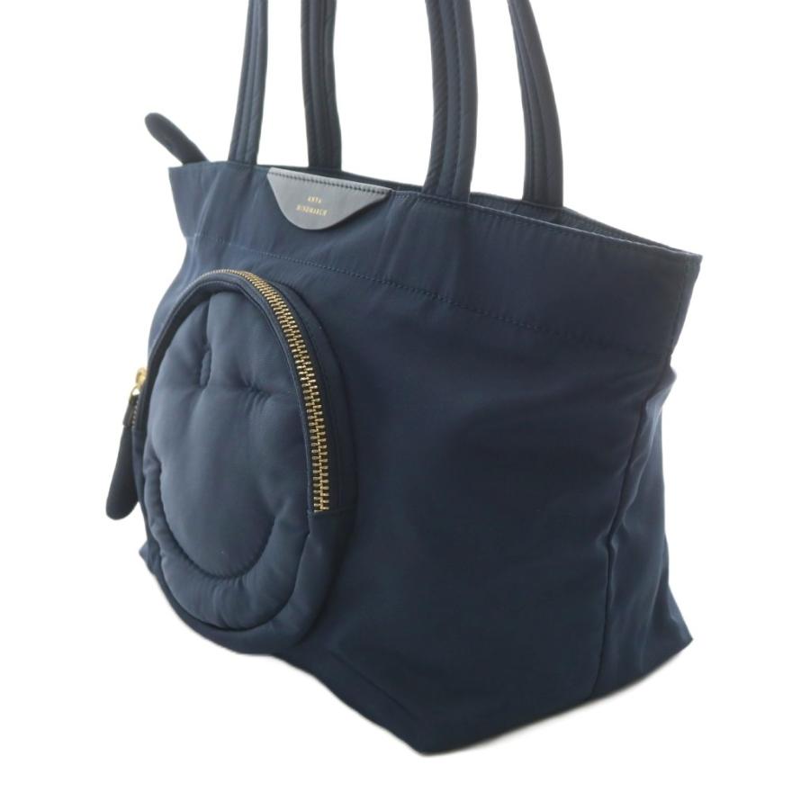 美品●アニヤハインドマーチ　ハンドバッグ　スマイリー　パンチング　レザー　黒色 注文 アニヤハインドマーチ スマイリー パンチング オールレザー