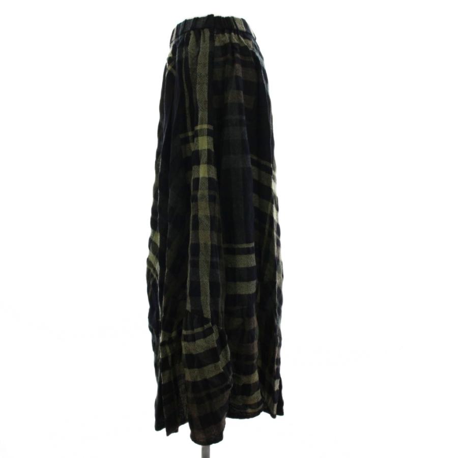 ジウ 慈雨 センソユニコ フレアスカート ロング チェック 40 黒 緑