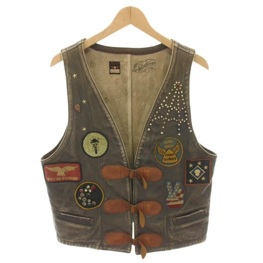 【中古】キャピタル ジプシーライダー レザーベスト 前開き アウター ホースレザー ワッペン スタッズ 3 茶 メンズ キャピタル kapital ジプシーライダー gypsy rider レザーベスト 前
