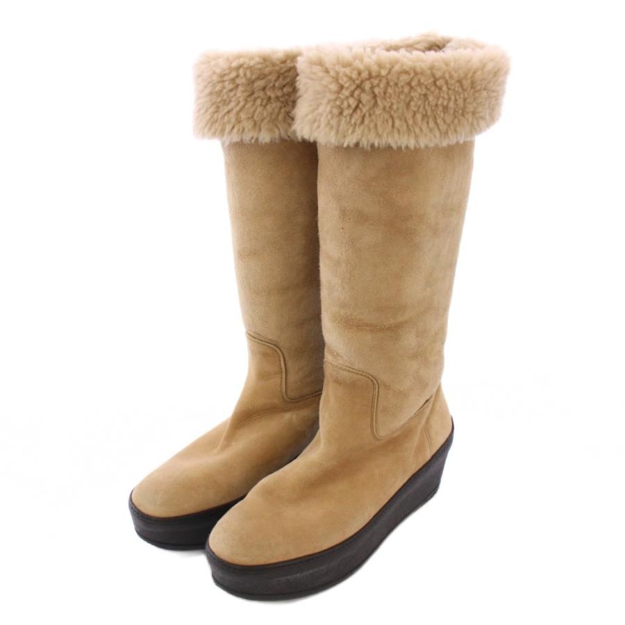 トッズ TOD'S ムートンブーツ ロング 厚底 スエード ベージュ /BB