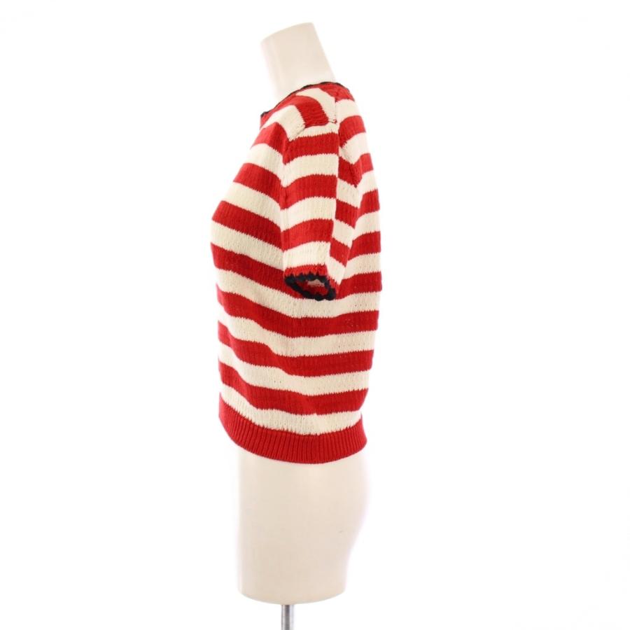 【中古】ミュウミュウ miumiu ニット 半袖 ストレッチ ボーダー柄 バイカラー 36 赤 レッド 白 ホワイト miu miu（ミュウミュウ） ニット 半袖 ストレッチ ボーダー柄 バイ