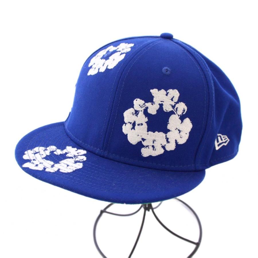 【中古】ニューエラ DENIM TEARS Cotton Wreath コットンリース キャップ 帽子 6パネル バイカラー 刺繍 青 白 ニューエラ NEW ERA DENIM TEARS Cotton Wreath コットンリース