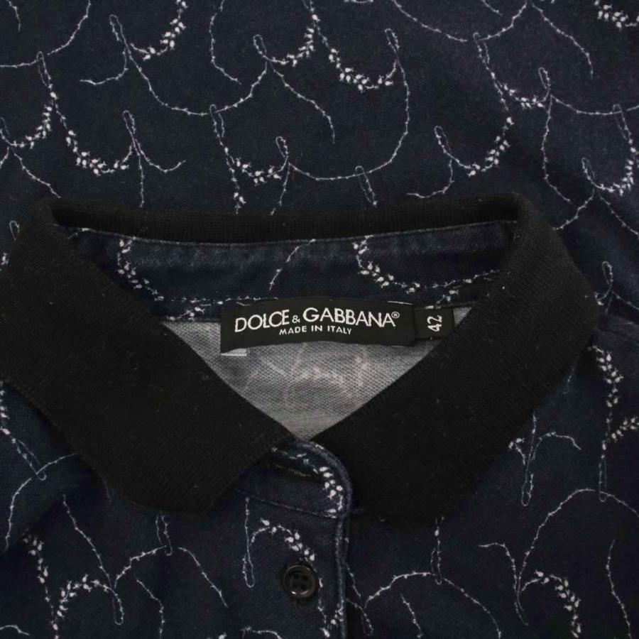 ドルチェ&amp;ガッバーナ ポロシャツ 総柄 半袖 コットン 42 紺 ネイビー DOLCE&GABBANA（ドルチェ & ガッバーナ） ドルガバ ポロシャツ 総柄
