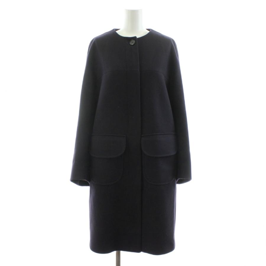 ジルサンダー JIL SANDER NAVY ノーカラーコートロング ウール 36 紫