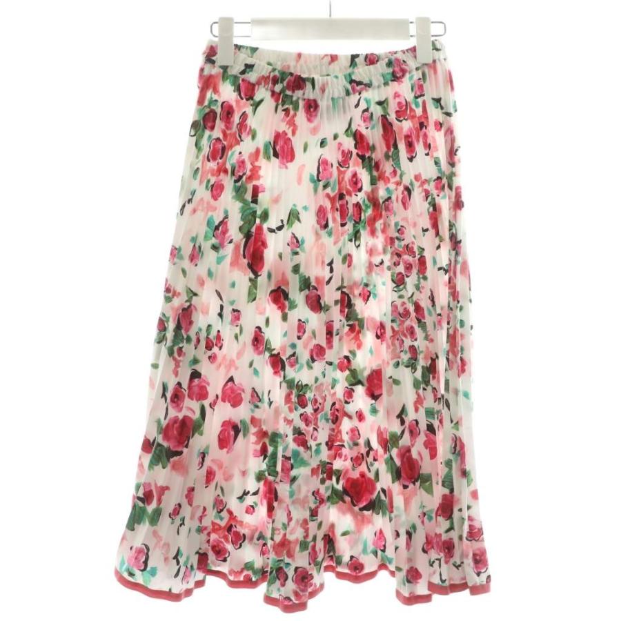 【中古】エムズグレイシー フラワープリントプリーツスカート フレアスカート ひざ丈 花柄 38 ピンク 白 EA-117111 エムズグレイシー M'S GRACY フラワープリントプリーツスカート フレア