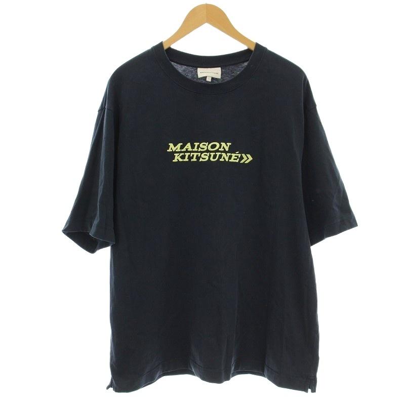 【中古】メゾンキツネ MAISON KITSUNE Tシャツ 半袖 刺繍 ロゴ L ネイビー 紺 MM00114KJ0119 /☆G メンズ メゾンキツネ MAISON KITSUNE Tシャツ 半袖 刺繍 ロゴ L ネイビー 紺