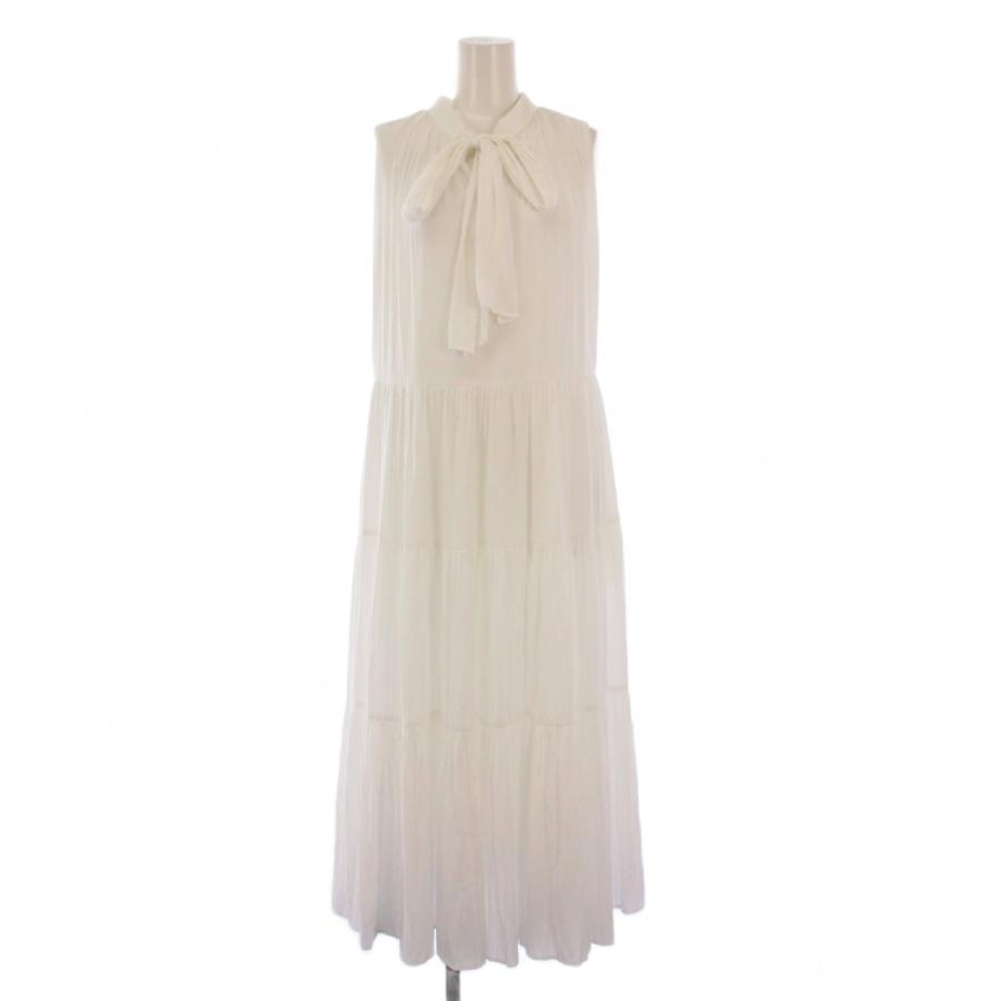 【中古】未使用品 セルフォード 2WAYボウタイティアードワンピース フレア マキシ ロング ノースリーブ リボン 白 未使用品 セルフォード CELFORD 24SS 2WAYボウタイティアード