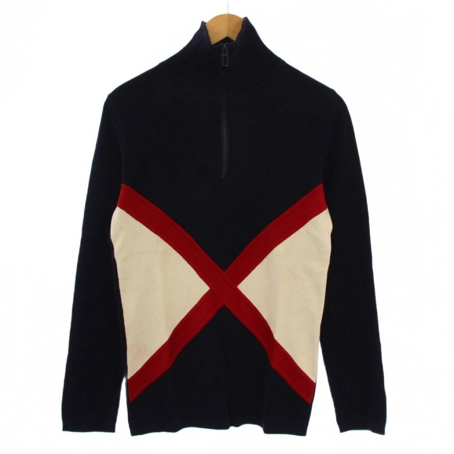 グッチ ニット セーター 長袖 ハイネック ハーフジップ M 紺 赤 白 GUCCI（グッチ） ニット セーター 長袖 ハイネック ハーフジップ M 紺