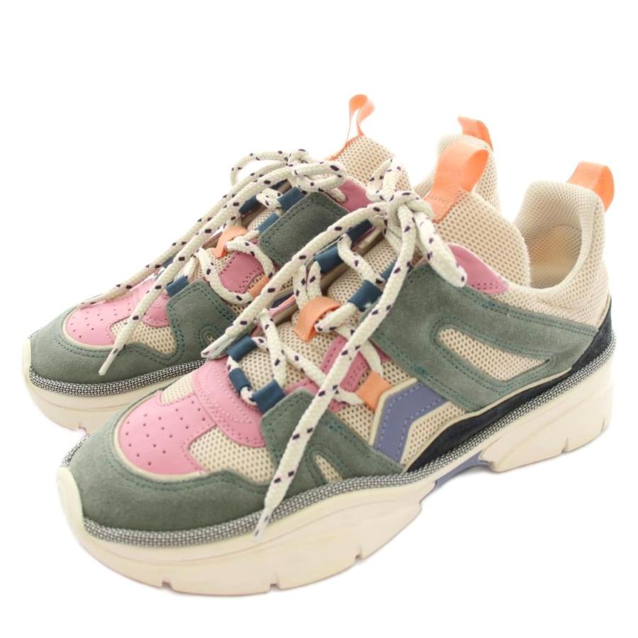 【中古】イザベルマラン ローカットスニーカー シューズ スエード メッシュ レザー 37 ベージュ ピンク 緑 グリーン イザベルマラン ISABEL MARANT ローカットスニーカー シューズ