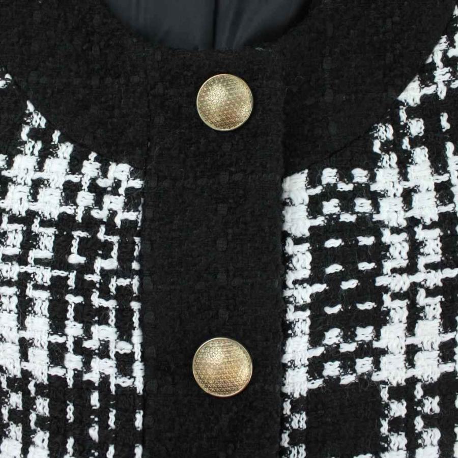 ZARA（ザラ） ツイードノーカラージャケット 金ボタン チェック S 黒