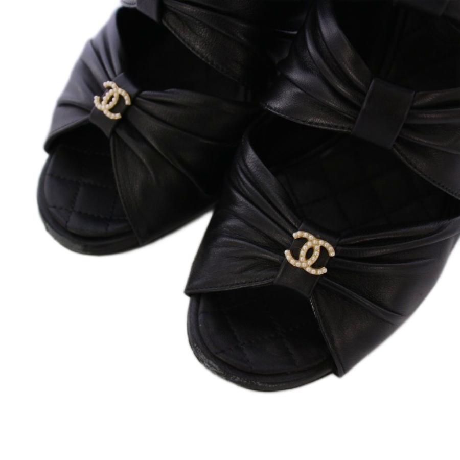 【中古】シャネル CHANEL ブーティ ショートブーツ オープントゥ レザー 37C 黒 G35424 /BM ■OH レディース CHANEL（シャネル） ブーティ ショートブーツ オープントゥ レザー 37C