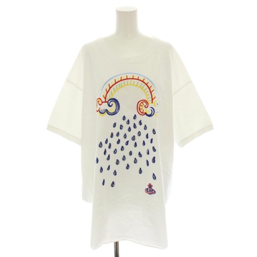 【中古】ヴィヴィアンウエストウッドレッドレーベル Tシャツ 半袖 オーブ 雲 虹 雨 00 白 16-12-342006 レディース ヴィヴィアンウエストウッドレッドレーベル Tシャツ カットソー クルー