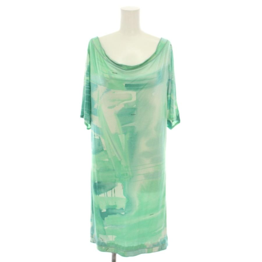 LEONARD レオナール ワンピース ひざ丈 ボートネック 半袖 総柄 絹