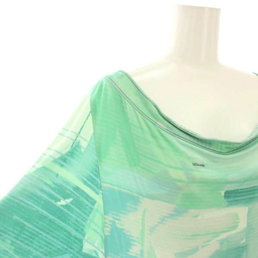 LEONARD レオナール ワンピース ひざ丈 ボートネック 半袖 総柄 絹