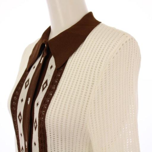 【中古】マメクロゴウチ ニッテッドシャツウィズダイヤモンドパターン ニット 長袖 レギュラーカラー 1 白 茶 マメクロゴウチ ニッテッドシャツウィズダイヤモンドパターン ニット