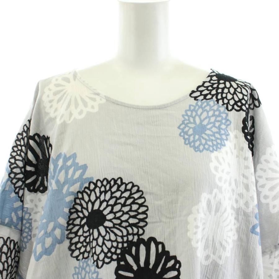 ソウソウ SOU ワンピース ミモレ ロング 7分袖 花柄 コットン グレー