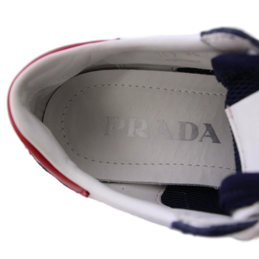 【中古】プラダ PRADA スニーカー シューズ スエード 切替 35 紺 赤 1E369L /TK レディース PRADA（プラダ） スニーカー シューズ スエード 切替 35 紺 赤 1E369L