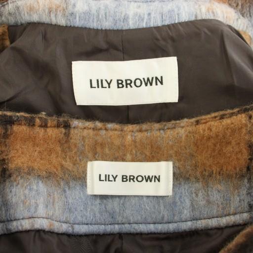 リリーブラウン 22AW セットアップ ダブル釦ショート丈チェックコート ONE SIZE ウール混ボックスチェックミニスカート 0 茶 レディース |  | 03