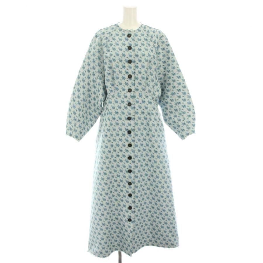 【中古】アイレネ フラワージャガードドレス ワンピース 長袖 花柄 カットオフ 38 グレー 水色 22A85001 レディース アイレネ IRENE フラワージャガードドレス ワンピース ロング 長袖 花