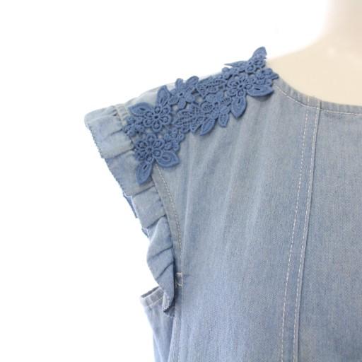 【中古】インゲボルグ デニムワンピース フレア ミモレ ロング ノースリーブ クルーネック レース 9 青 ブルー インゲボルグ INGEBORG デニムワンピース フレア ミモレ ロング