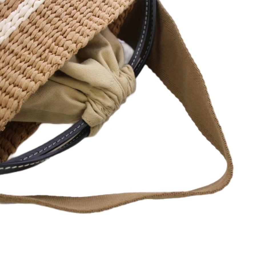 【中古】クロエ ウッディ スモールバスケット 2WAY かごバッグ ショルダーバッグ ボーダー柄 ロゴ ベージュ 白 Chloe（クロエ） ウッディ スモールバスケット 2WAY かごバッグ カゴ