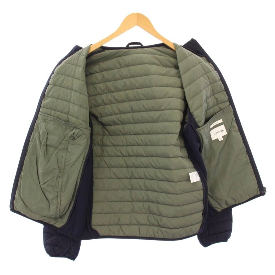 【中古】ラコステ リブニットスタンドカラーダウンジャケット キルティング ナイロン アウター ショート丈 ロゴ 紺 LACOSTE（ラコステ） リブニットスタンドカラーダウンジャケット