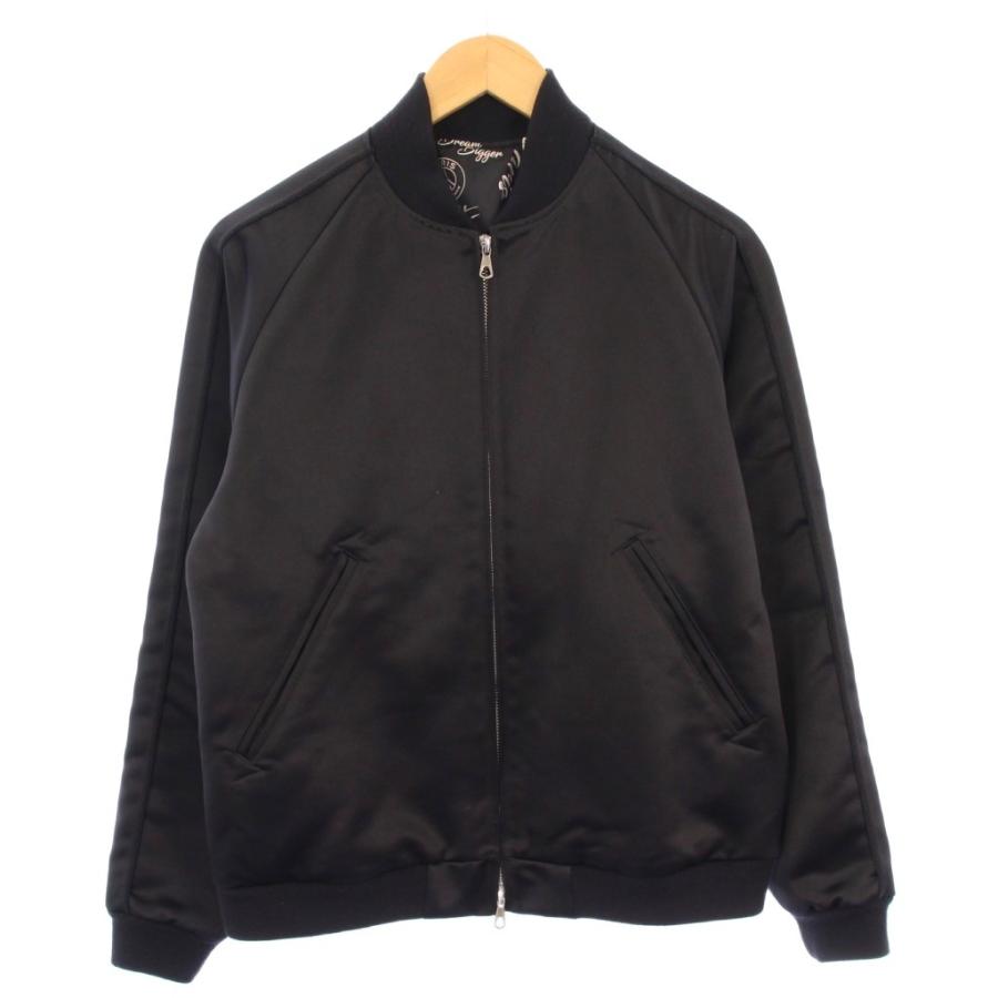 【中古】エディフィス PSG ヘビーサテンスカジャン ジャケット ブルゾン アウター ショート丈 刺繍 ウール混 S 黒 EDIFICE（エディフィス） EDIFICE PSG ヘビーサテンスカジャン