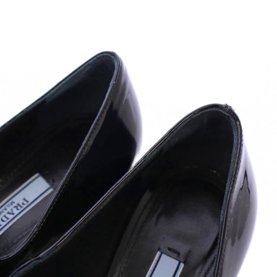 プラダ PRADA メリージェーン ストラップパンプス ラウンドトゥ チャンキーヒール パテントレザー ワンカラー 36.5 黒 ブラック /BB_4