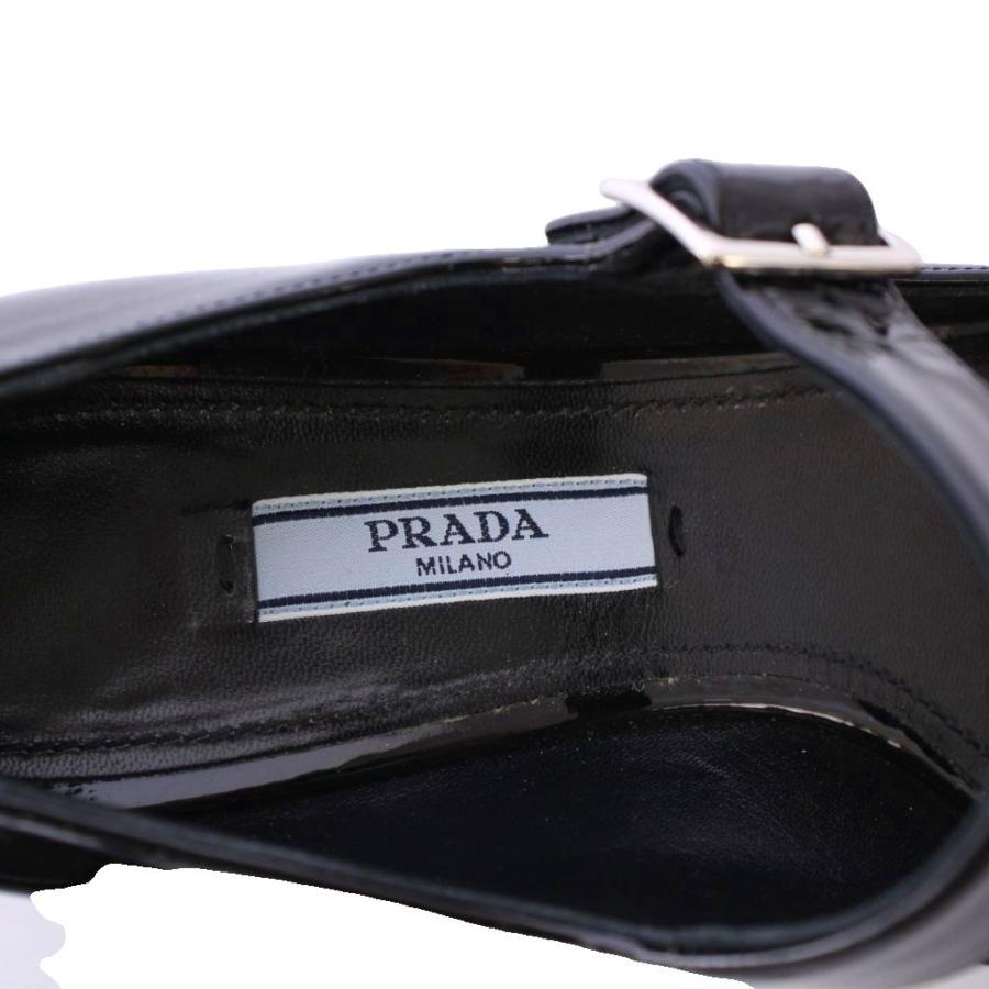 プラダ PRADA メリージェーン ストラップパンプス ラウンドトゥ チャンキーヒール パテントレザー ワンカラー 36.5 黒 ブラック /BB_6
