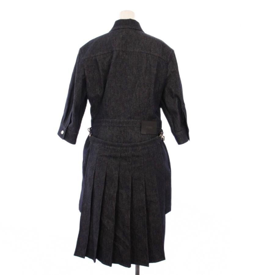 フェンディ FENDI 23年製 デニムワンピース 七分袖 ひざ丈 プリーツ 切替 42 紺 FLD553 AQ90 /KH レディース_2