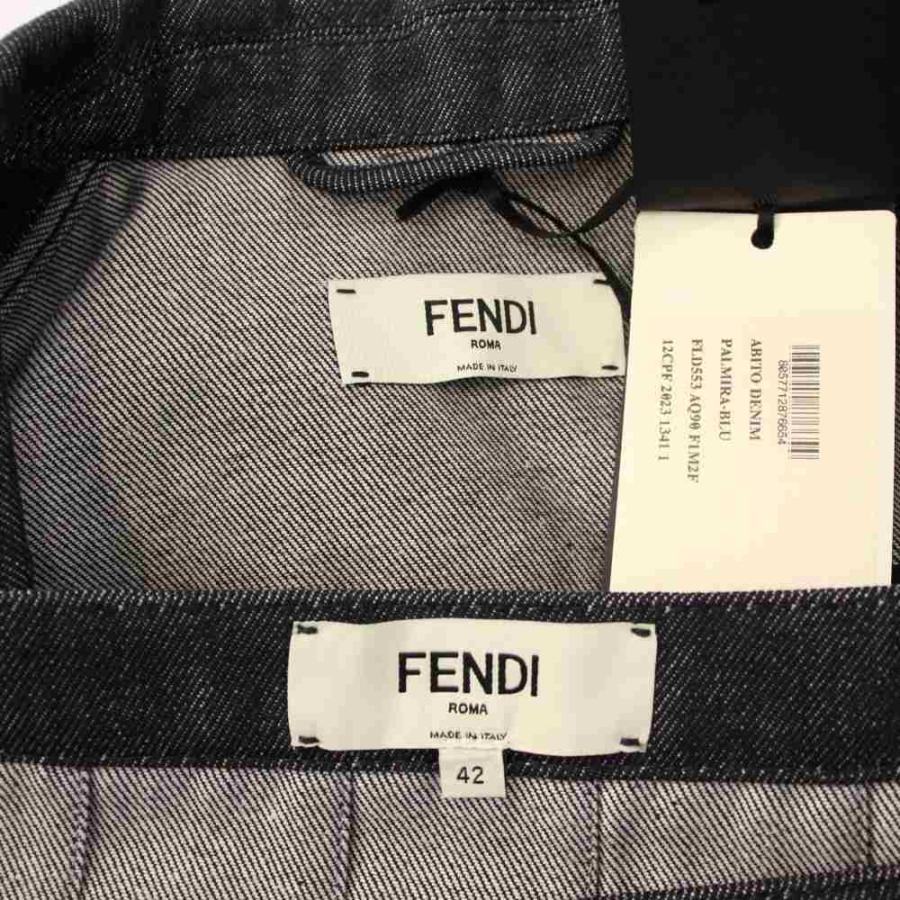 フェンディ FENDI 23年製 デニムワンピース 七分袖 ひざ丈 プリーツ 切替 42 紺 FLD553 AQ90 /KH レディース_4