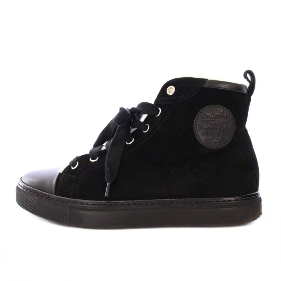 【中古】エルメス HERMES JIMMY ジミー ハイカットスニーカー シューズ 厚底 スエード 切替 ロゴ ワンカラー 38 黒 HERMES（エルメス） HERMES JIMMY ジミー ハイカットスニーカー