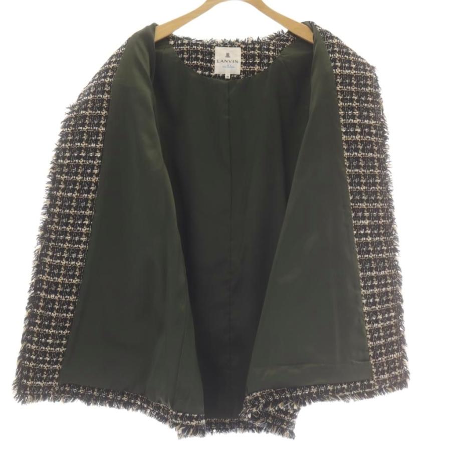 【中古】ランバンオンブルー LANVIN en Bleu ツイードノーカラージャケット 36 黒 ブラック フリンジ 3396204 /AU ランバンオンブルー LANVIN en Bleu ツイードノーカラージャケット 36