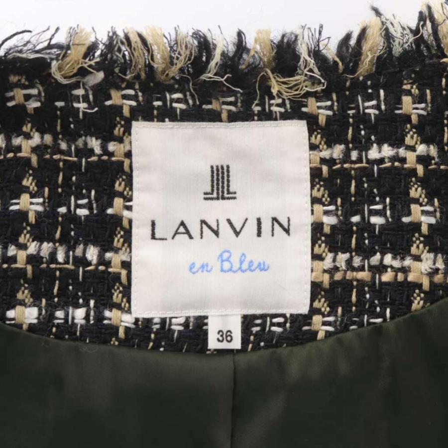 【中古】ランバンオンブルー LANVIN en Bleu ツイードノーカラージャケット 36 黒 ブラック フリンジ 3396204 /AU ランバンオンブルー LANVIN en Bleu ツイードノーカラージャケット 36