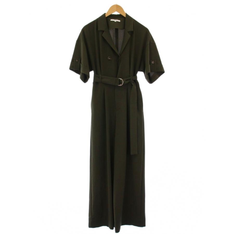 【中古】アンスリード バックタックジャンプスーツ オールインワン 半袖 スラックスパンツ オープンカラー カーキ アンスリード UN3D. バックタックジャンプスーツ オールインワン 半袖