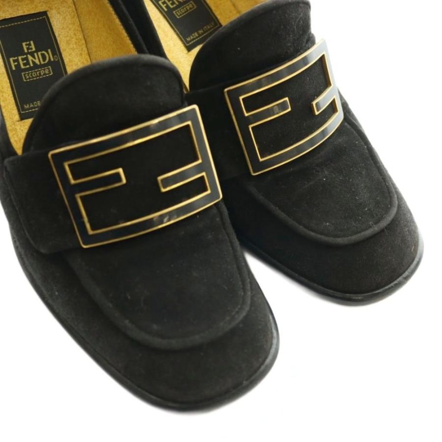 FENDI（フェンディ） スエードヒールローファー 35.5 黒 ブラック /SS