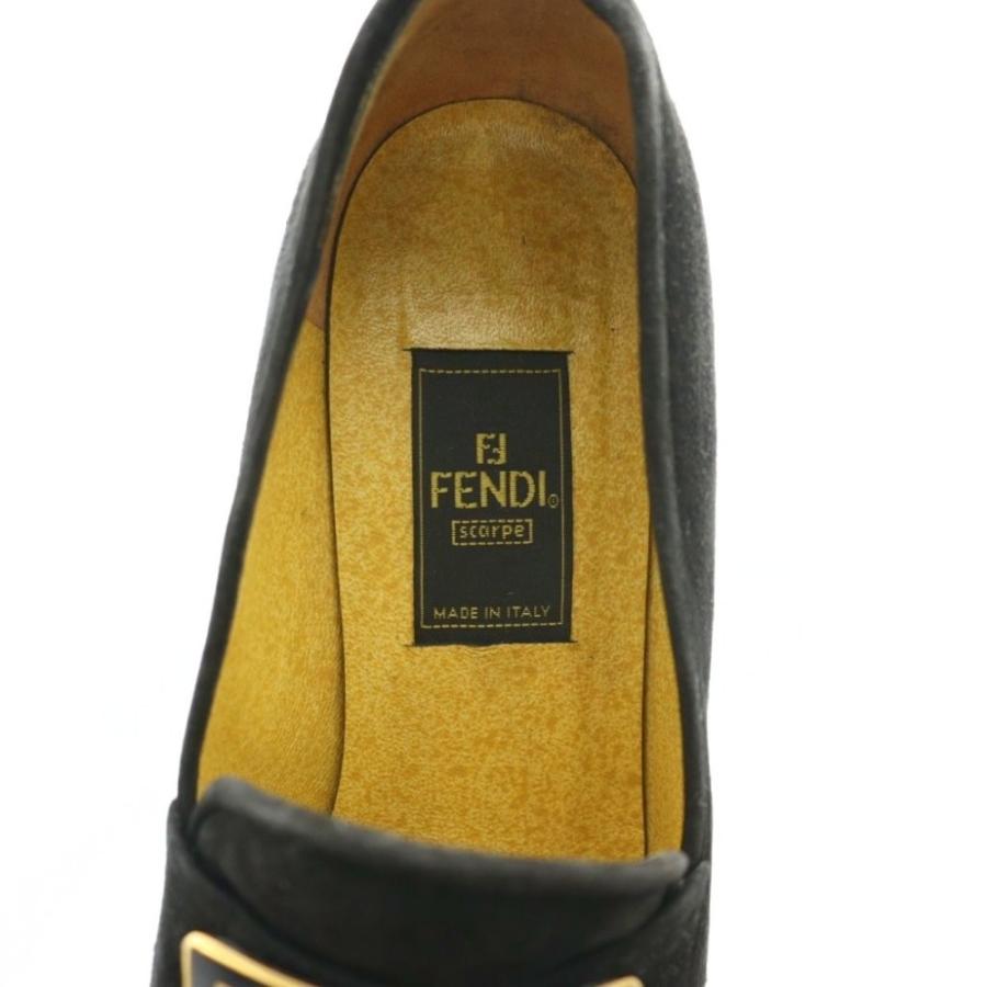 FENDI（フェンディ） スエードヒールローファー 35.5 黒 ブラック /SS