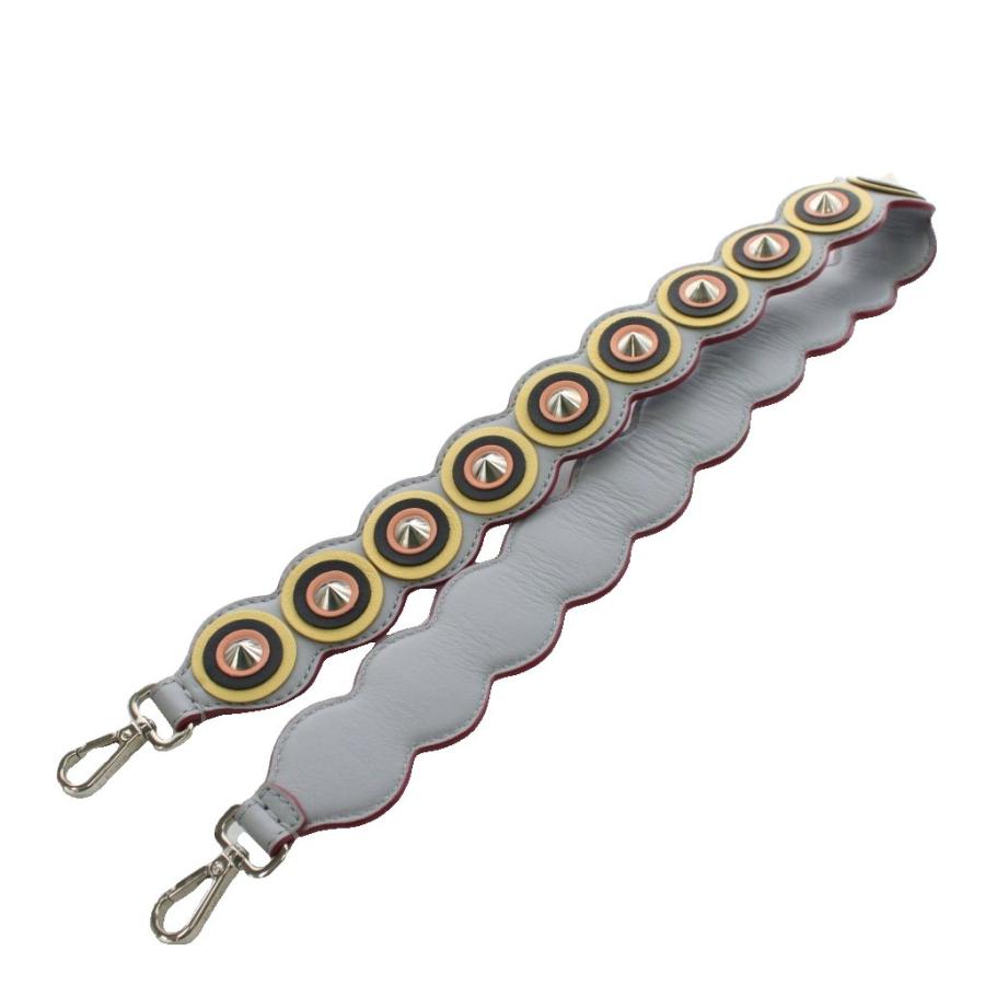 【中古】フェンディ FENDI ストラップユー ショルダーストラップ スタッズ レザー グレー 黄 イエロー /AN9 ■OH FENDI（フェンディ） ストラップユー ショルダーストラップ スタッズ