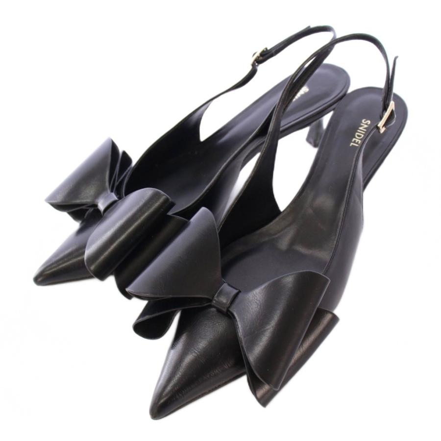 スナイデルSNIDEL リボンパンプス　BLK Lサイズ SNIDEL（スナイデル） ダブルリボンパンプス ストラップ ポインテッド