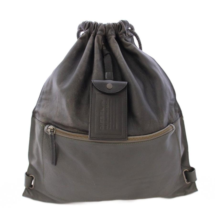 DIESEL（ディーゼル） 巾着バッグ ナップサック レザー ロゴ 黒