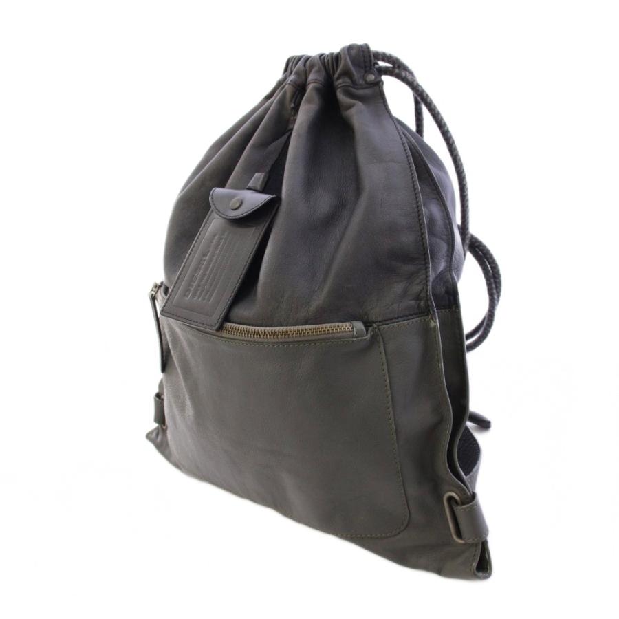 DIESEL（ディーゼル） 巾着バッグ ナップサック レザー ロゴ 黒